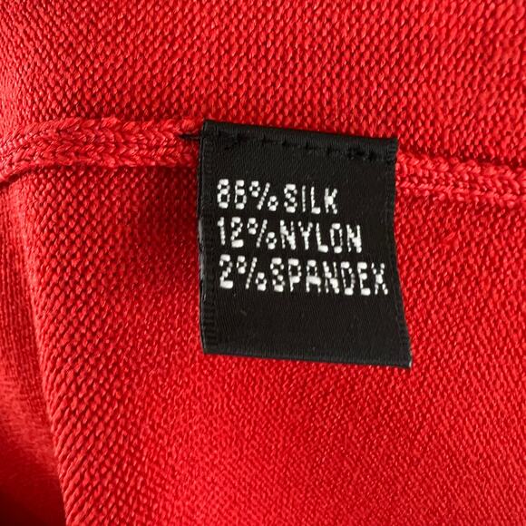 LINDA ALLARD ELLEN TRACY Red Orange Silk Blend 3/4 Sleeve V-Neck Knit Top Size M - Picture 8 of 9